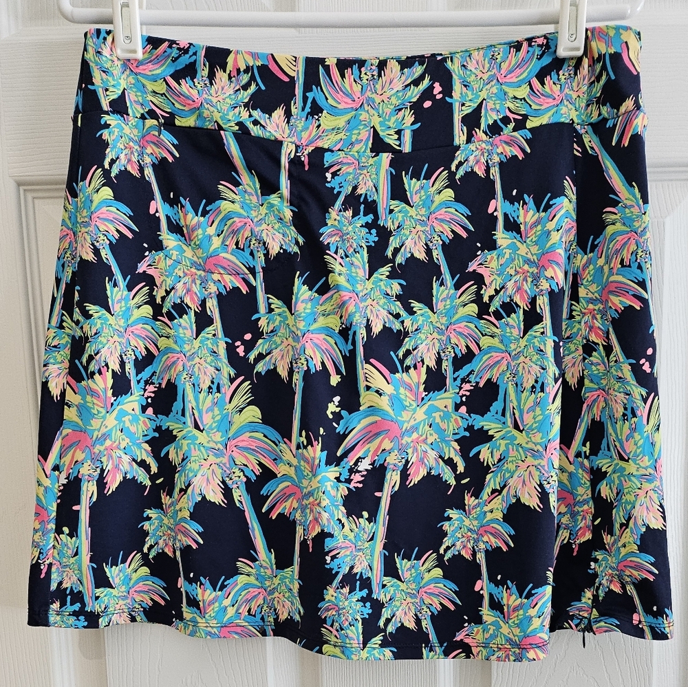 Patchington Medium Skort Tropical Palms Black Blue Pink